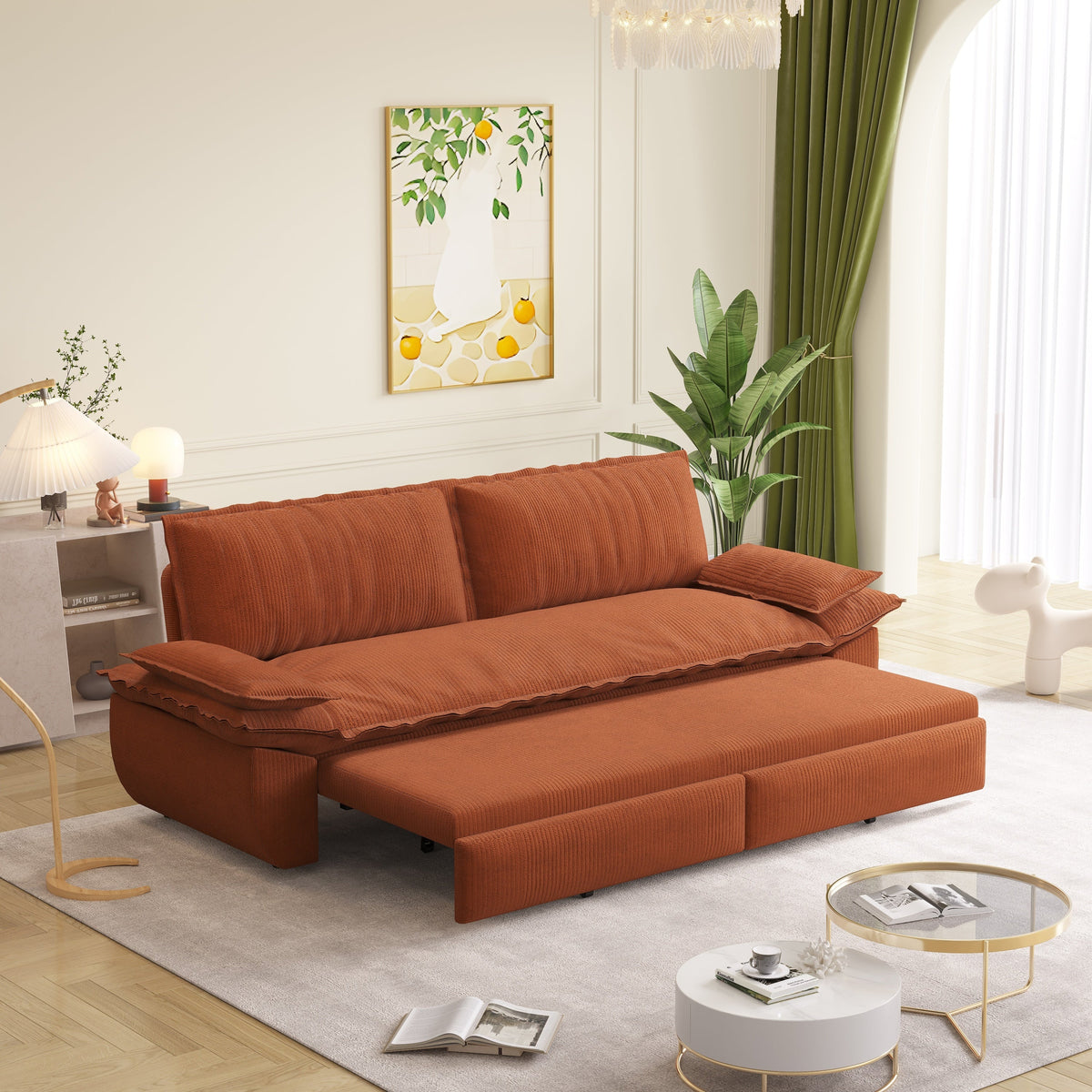 73.2' Queen Pull Out Sofa Bed,3-in-1 Convertible Sleeper Sofa,Multi-Functional Corduroy Loveseat Bed, Grey