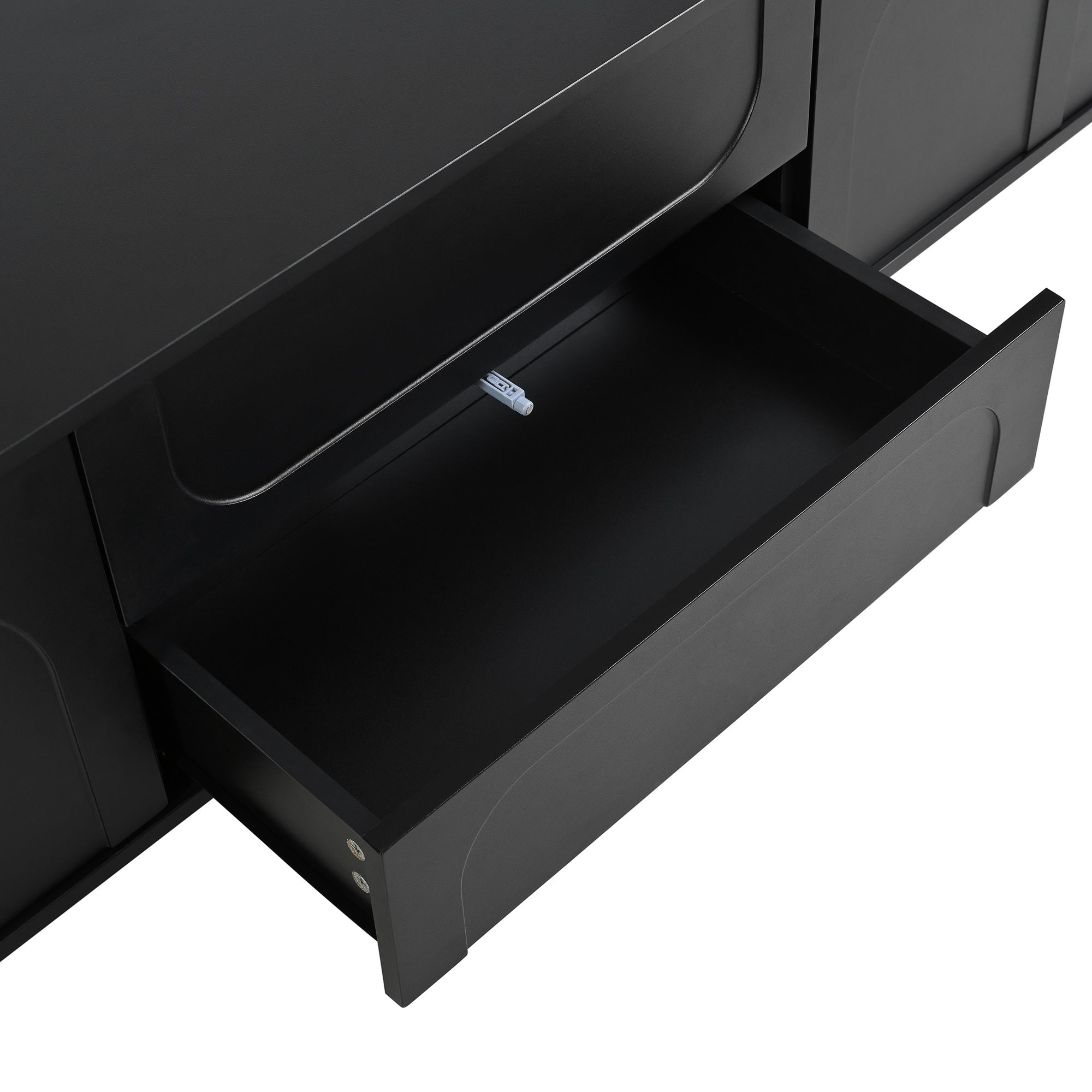 75-inch TV stand black arched doors front angle