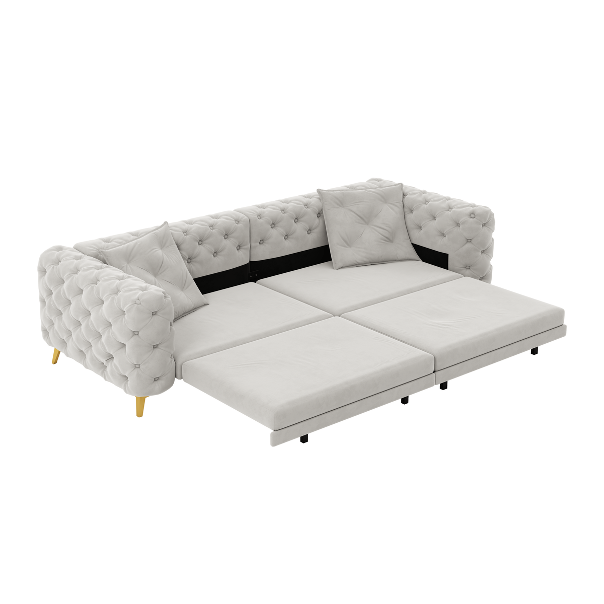 97.7' 3-in-1 Convertible Sleeper Sofa, 28.4' Deep Seat Pull Out Sofa Bed,Button Tufted Modern Sofa, 4-Seater Couch with Movable Ottoman for Apartment, Office, Bedroom,Beige/White