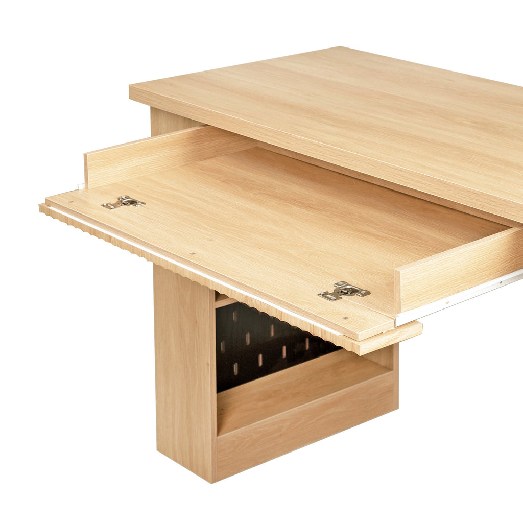 Fluted Office Desk with Pegboard, Charging Station, Keyboard Tray & Storage — 55-Inch