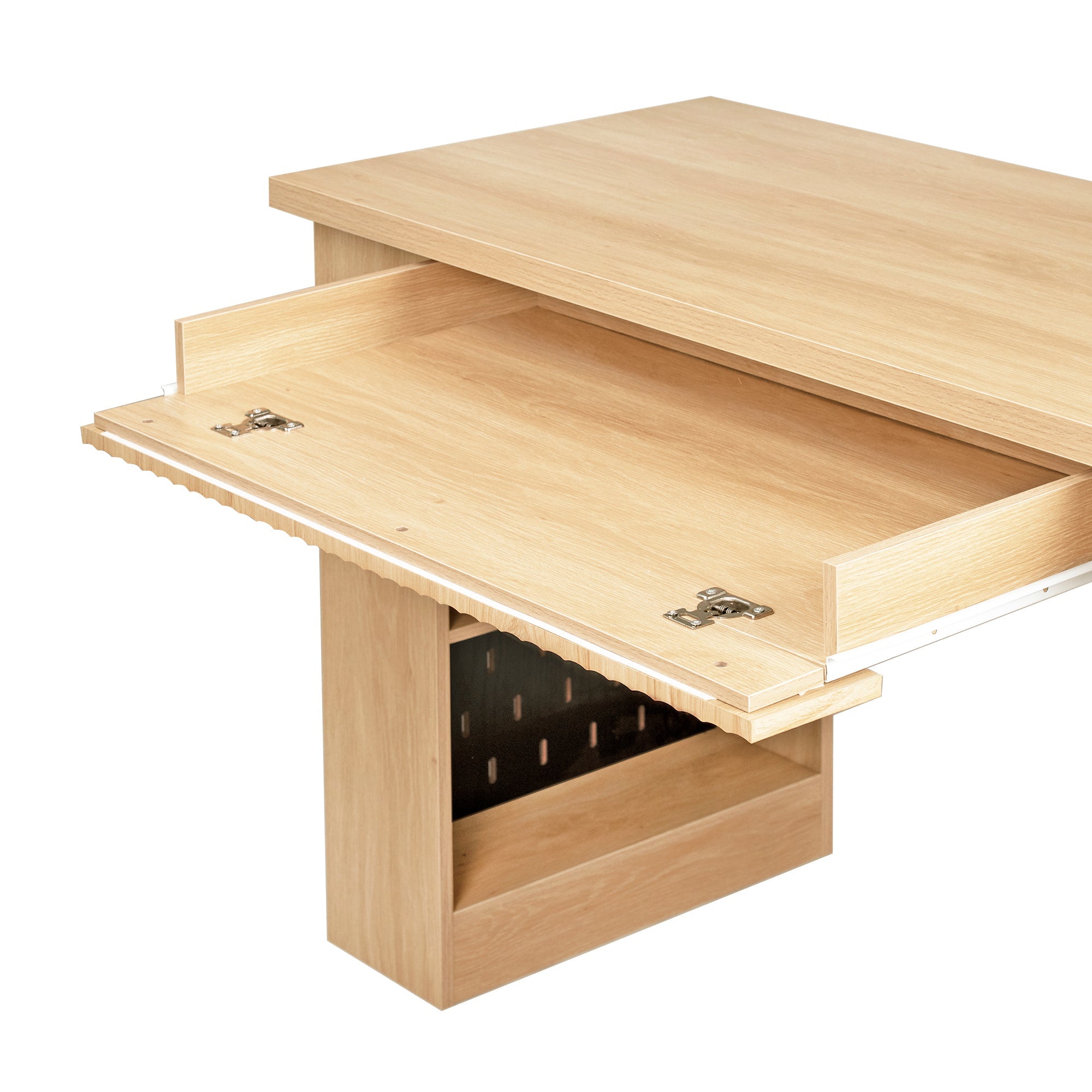 Fluted Office Desk with Pegboard, Charging Station, Keyboard Tray & Storage — 55-Inch