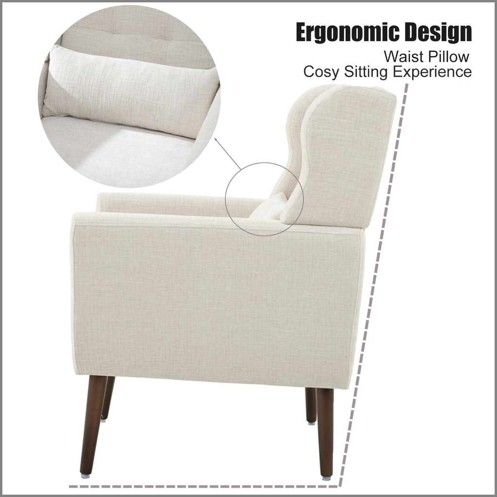 Comfortable reading chair in beige chenille fabric