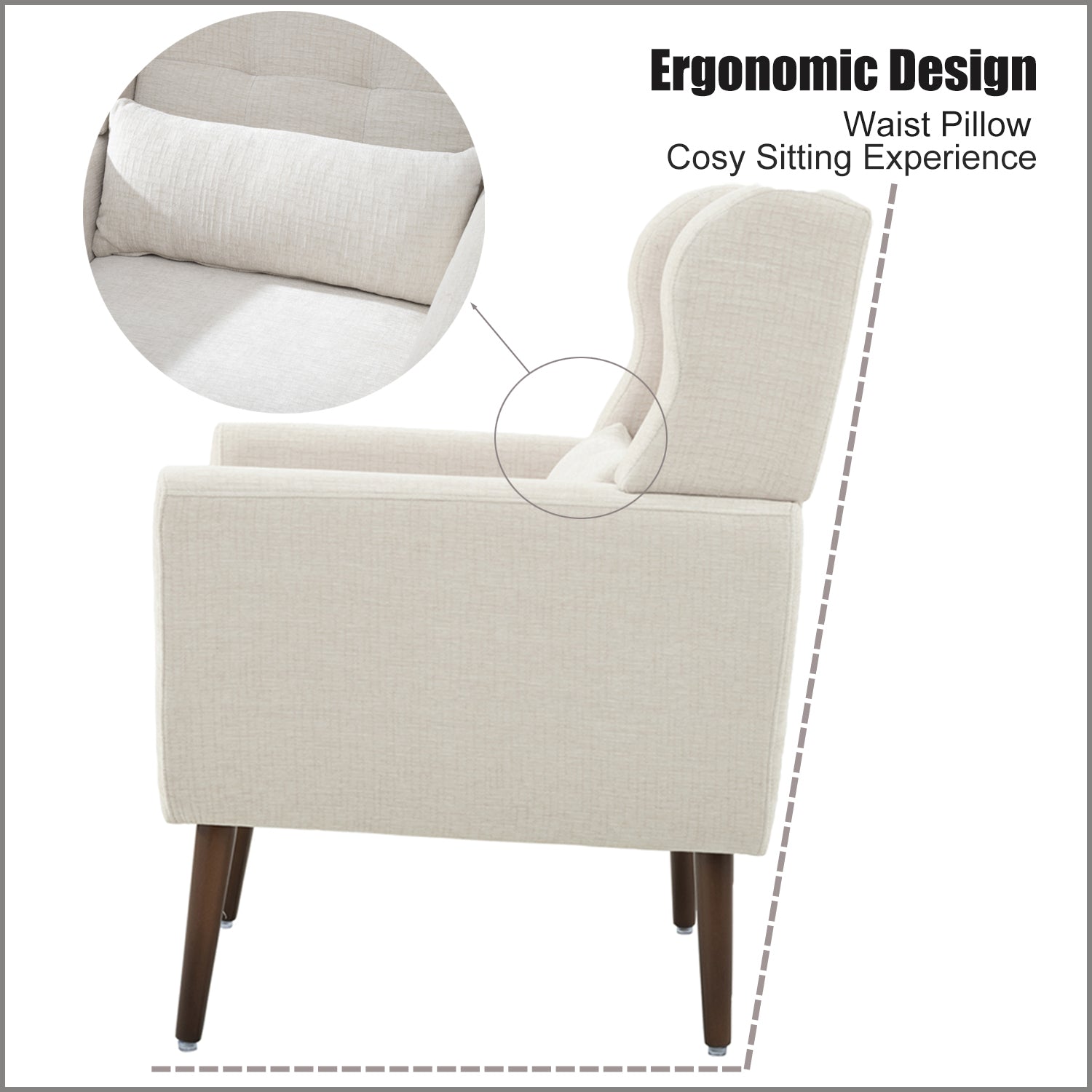 Comfortable reading chair in beige chenille fabric