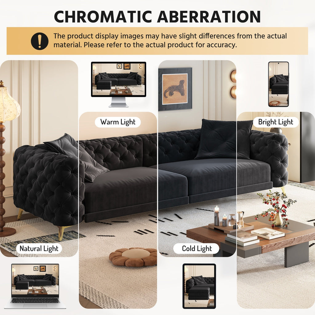 97.7' 3-in-1 Convertible Sleeper Sofa, 28.4' Deep Seat Pull Out Sofa Bed,Button Tufted Modern Sofa, 4-Seater Couch with Movable Ottoman for Apartment, Office, Bedroom,Beige/White