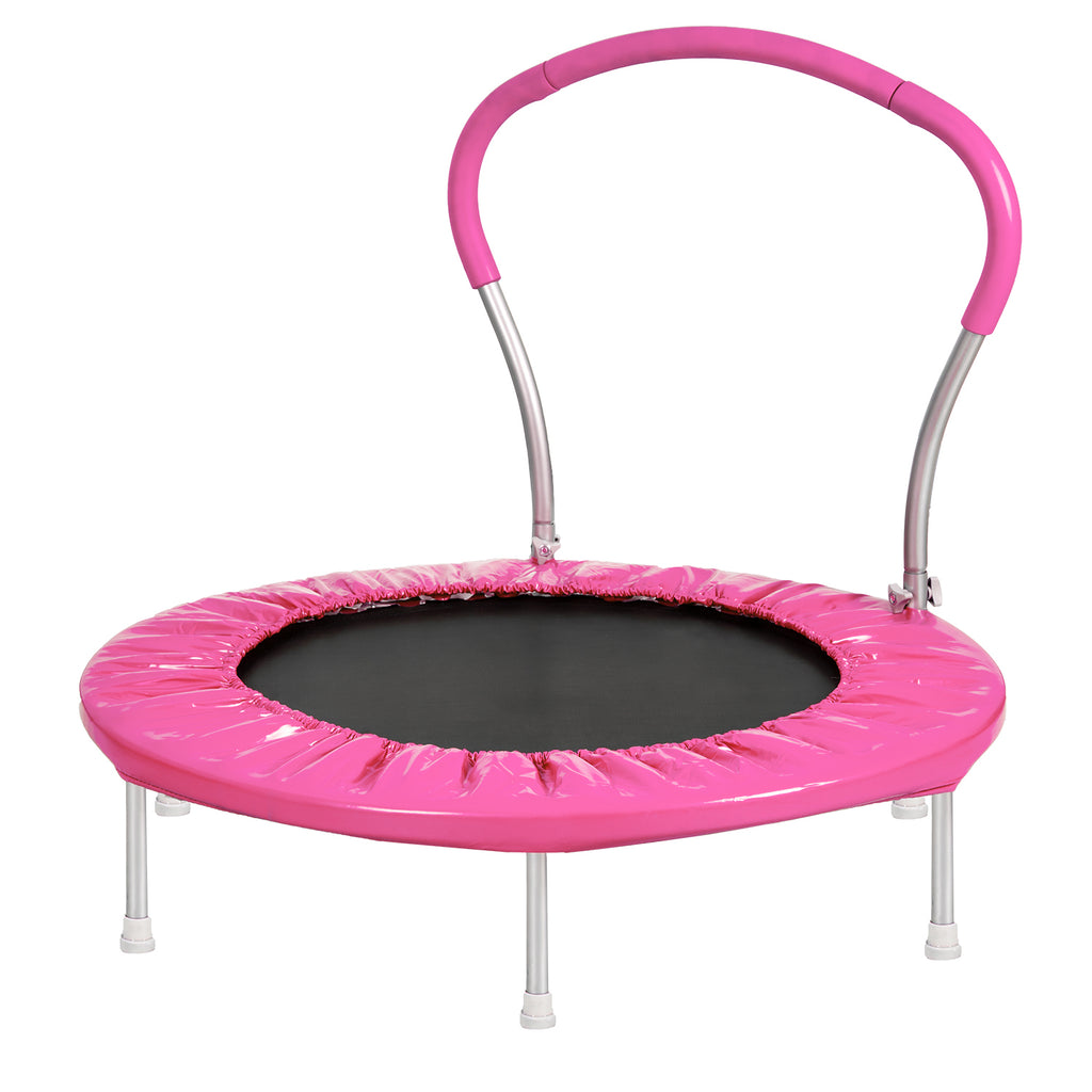 Pink mini trampoline six-leg galvanized steel frame detail