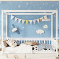 Twin Size Canopy Frame Floor Bed with Fence, Guardrails,White (Old Sku:W504P143278)