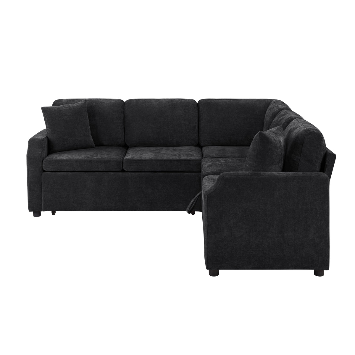 Modern L-Shaped Sectional Sofa Bed with Hidden Storage, Black Chenille Upholstery, 81.9'