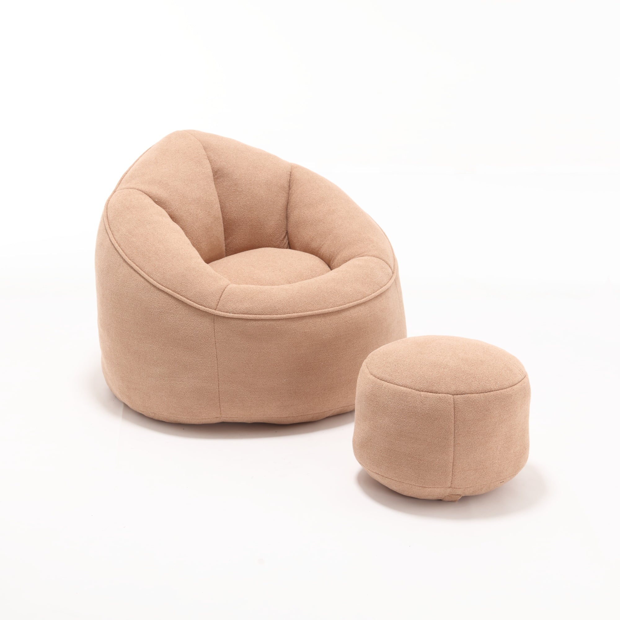 Tan microfiber bean bag chair with footrest — front view