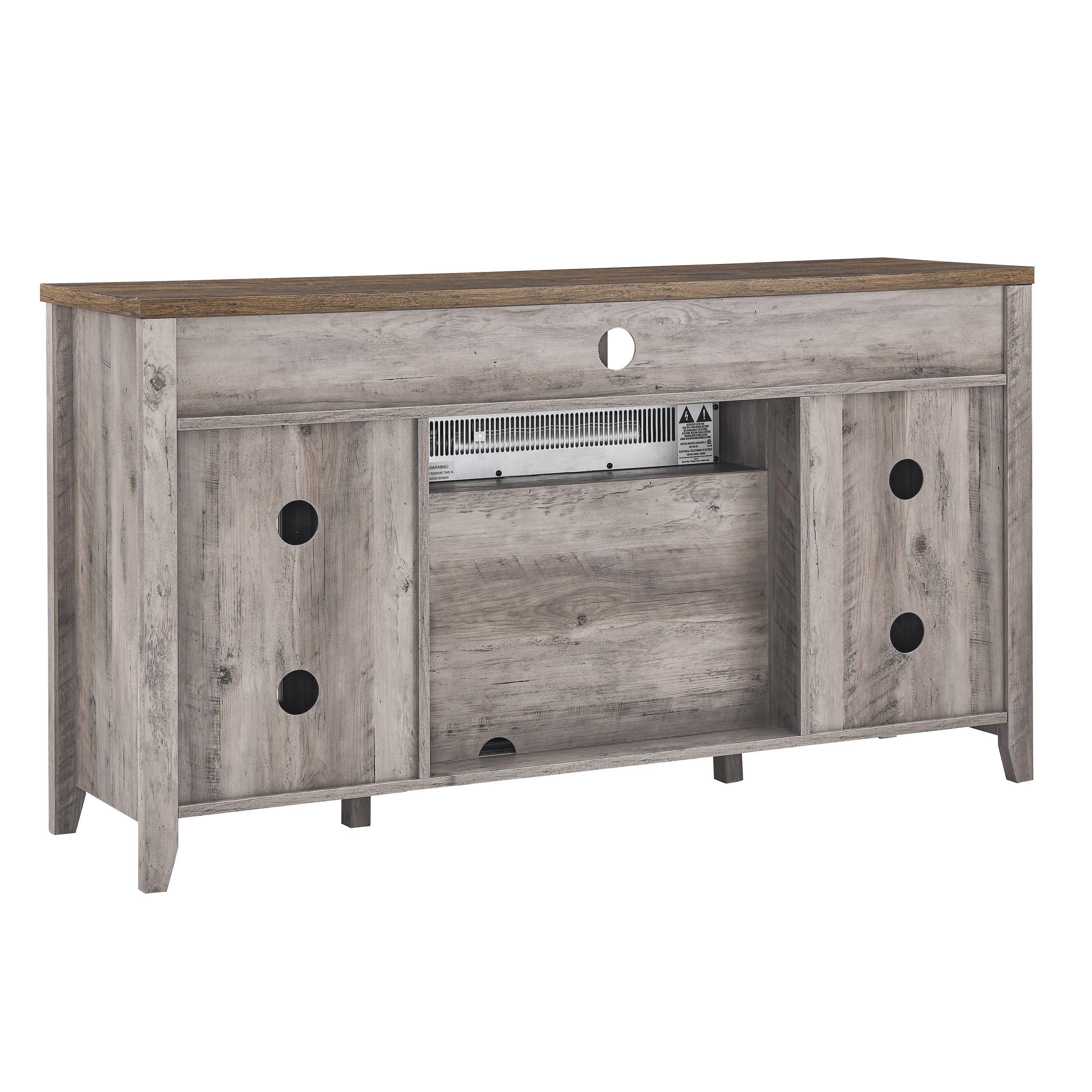 LED fireplace brightness settings on gray wash media console