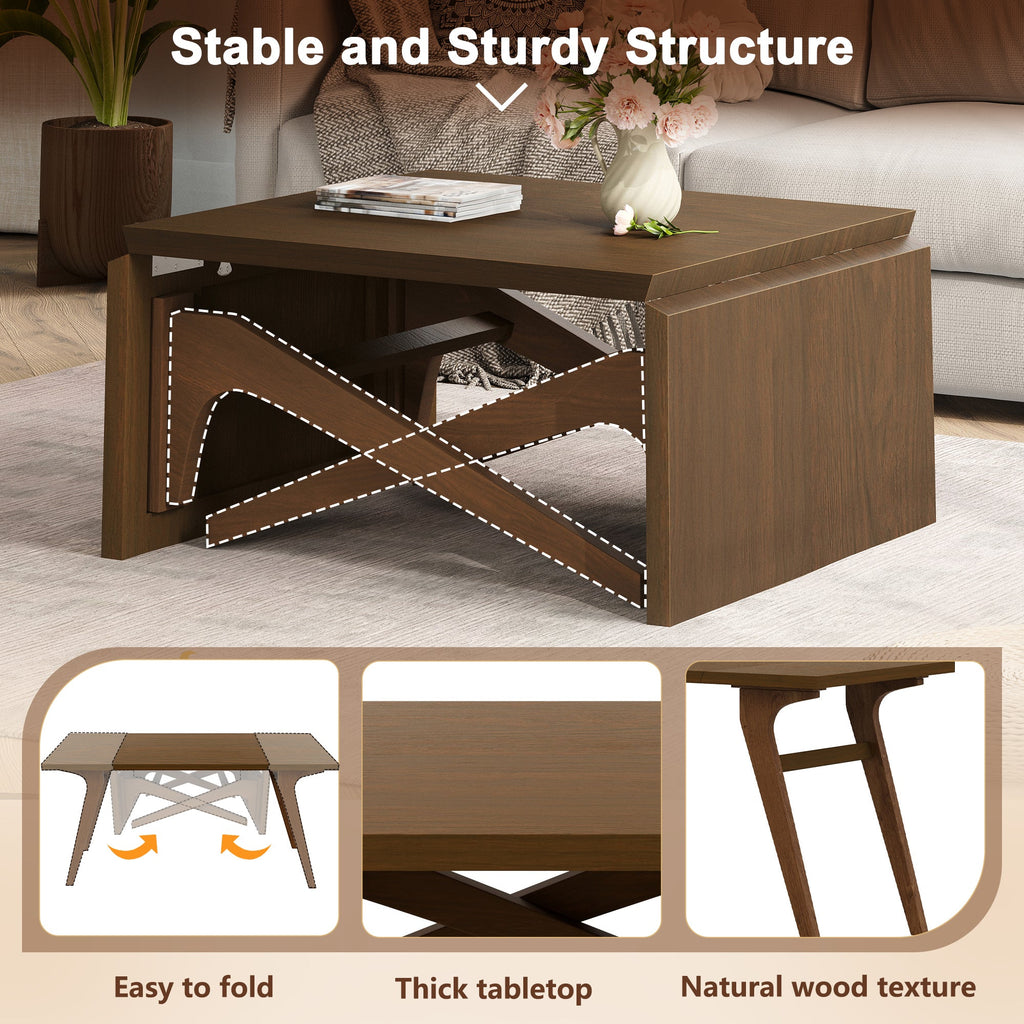 Transformer coffee table, 2 in 1 table, Expandable dining table, Natural wood, Variable height
