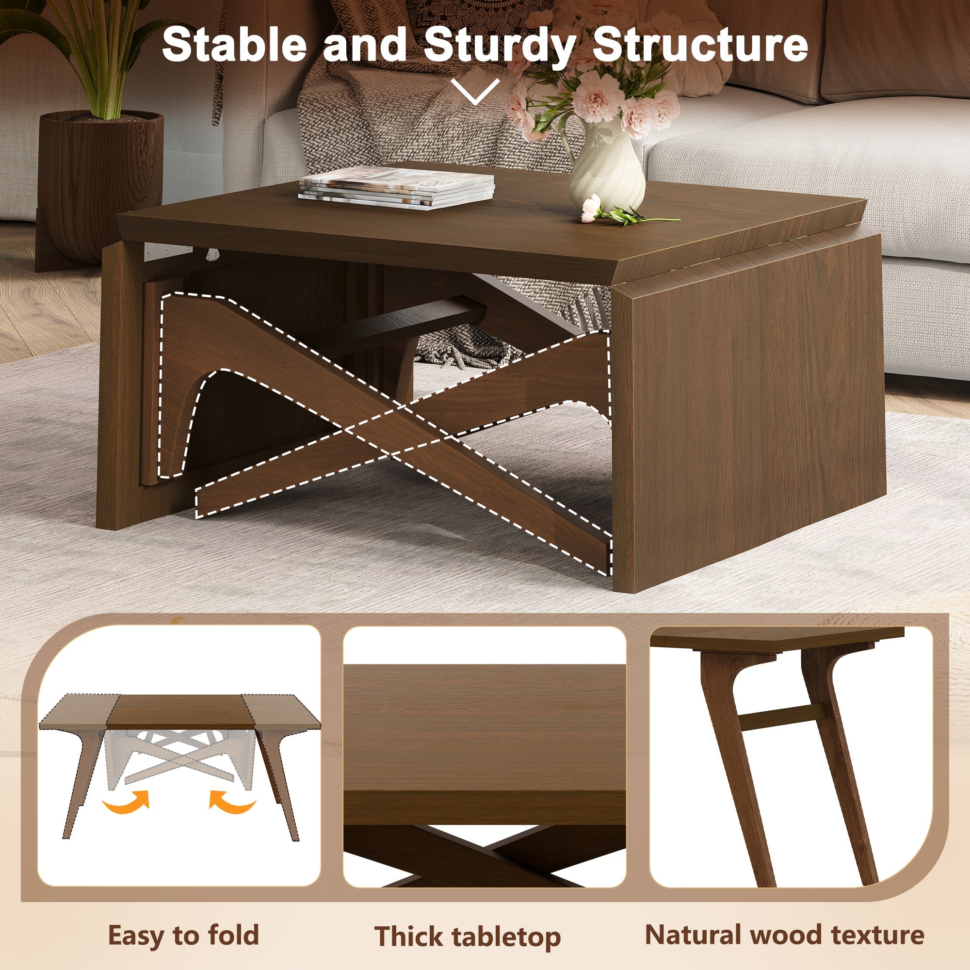 Transformer coffee table, 2 in 1 table, Expandable dining table, Natural wood, Variable height