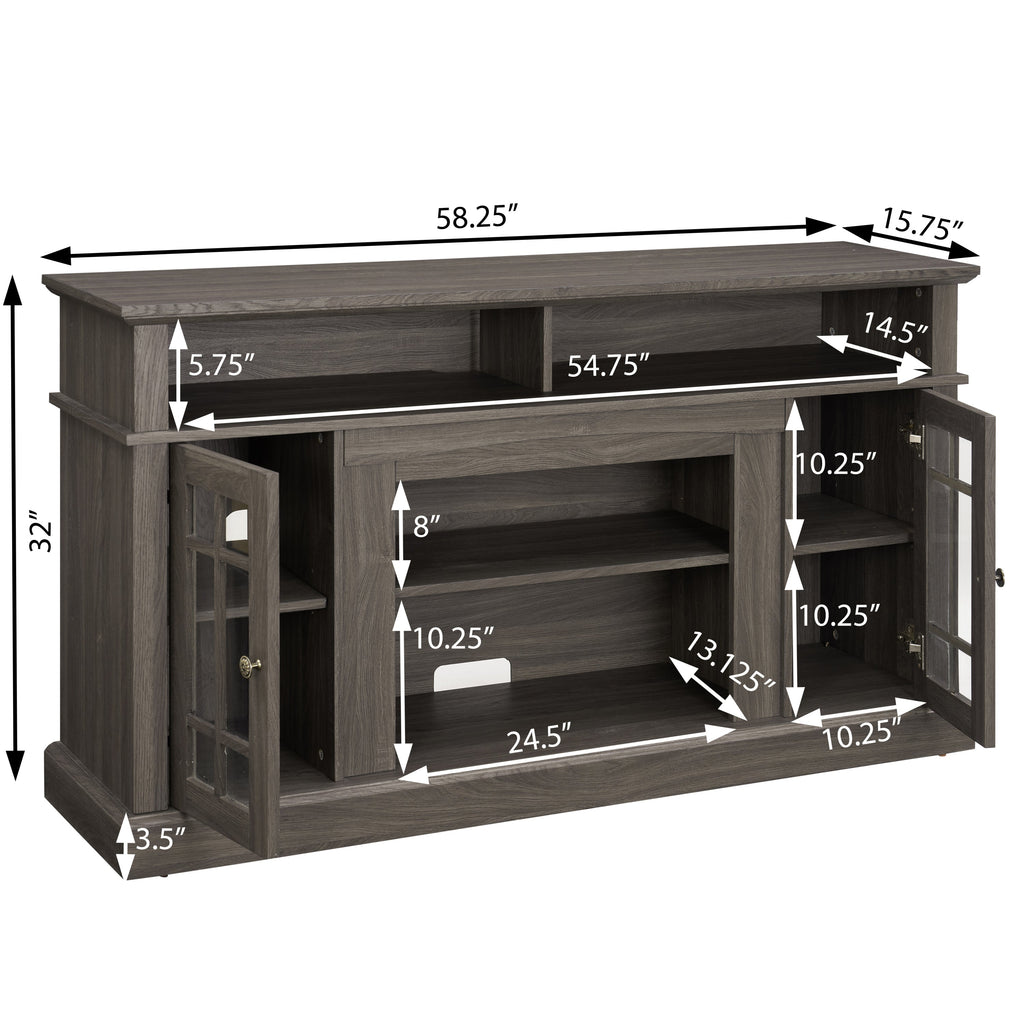 Classic TV Media Stand Modern Entertainment Console for TV Up to 65' with Open and Closed Storage Space, Espresso, 58.25'W*15.75'D*32'H