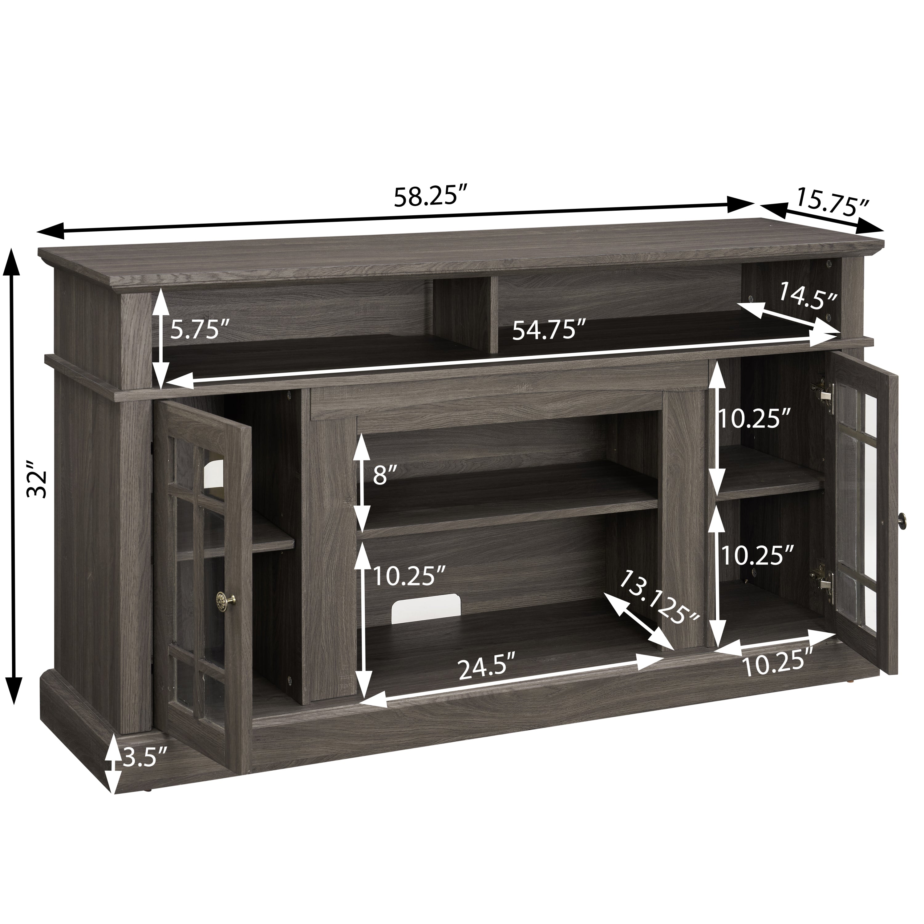 Classic TV Media Stand Modern Entertainment Console for TV Up to 65' with Open and Closed Storage Space, Espresso, 58.25'W*15.75'D*32'H