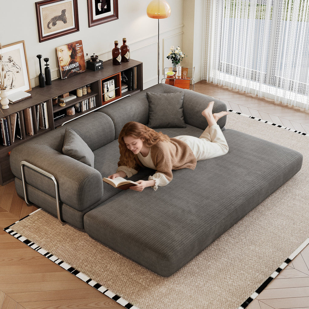 Corduroy Compression Convertible Floor Sofa Bed — Modular Loveseat, 78.8" Wide