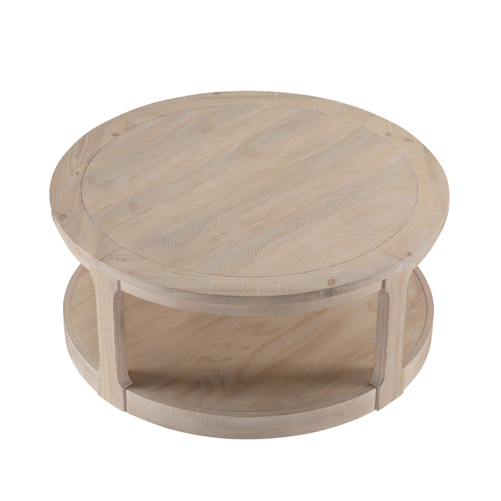40-Inch Round 2-Tier Coffee Table — Rustic Wooden Center Table with Wheels