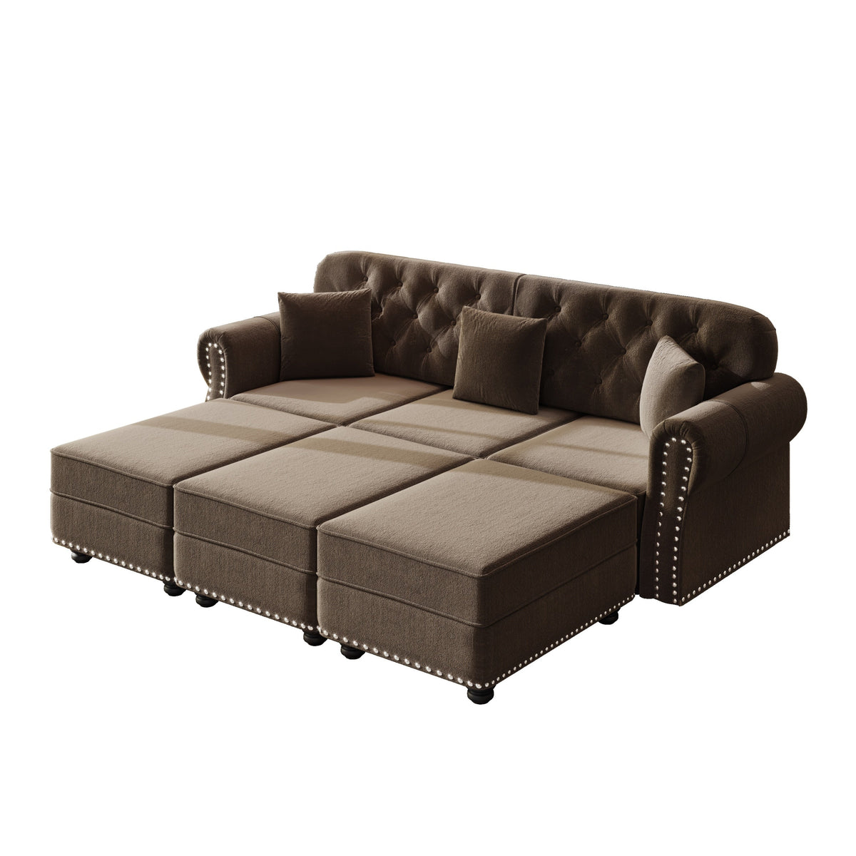 82.6'Upholstered Velvet Sofa with Nailhead Trim and Rolled Armrests,Mid-Century Modern Chesterfield Sofa with Button Tufted,Includes 3 Pillows,Burgundy