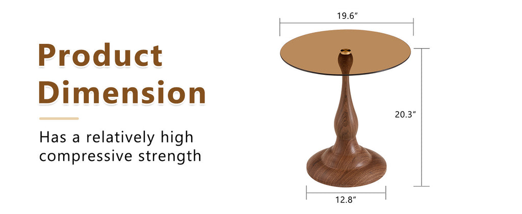 Metal side table walnut grain finish streamlined vase base silhouette