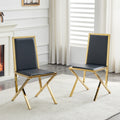 2-pack gold metal framed black PU dining chairs: ergonomic design, a simple and luxurious choice.Featuring uniquely designed gold metal legs.