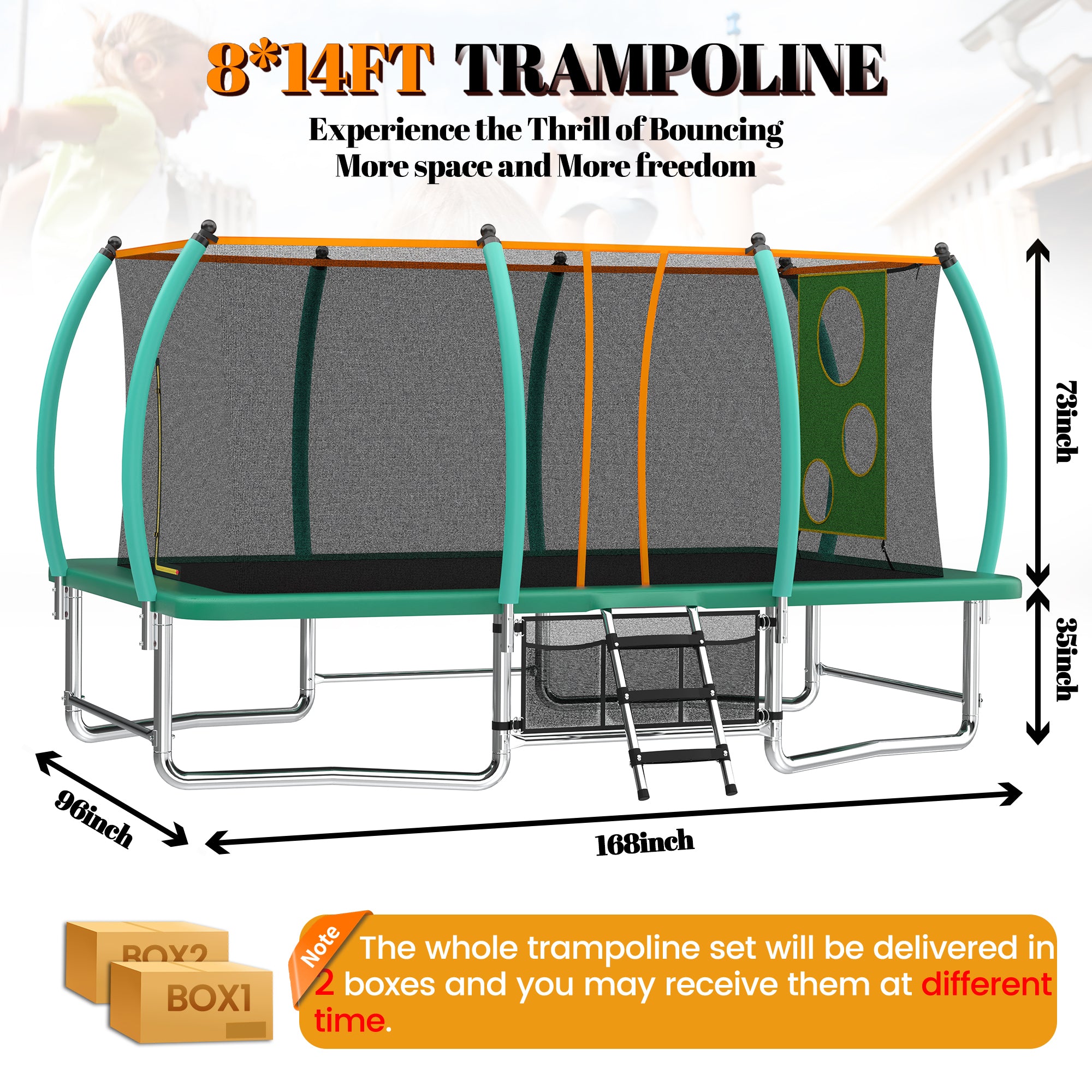 Trampoline ladder three-step textured non-slip treads close-up