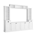 White 103 inch entertainment center wall unit with bridge — front view