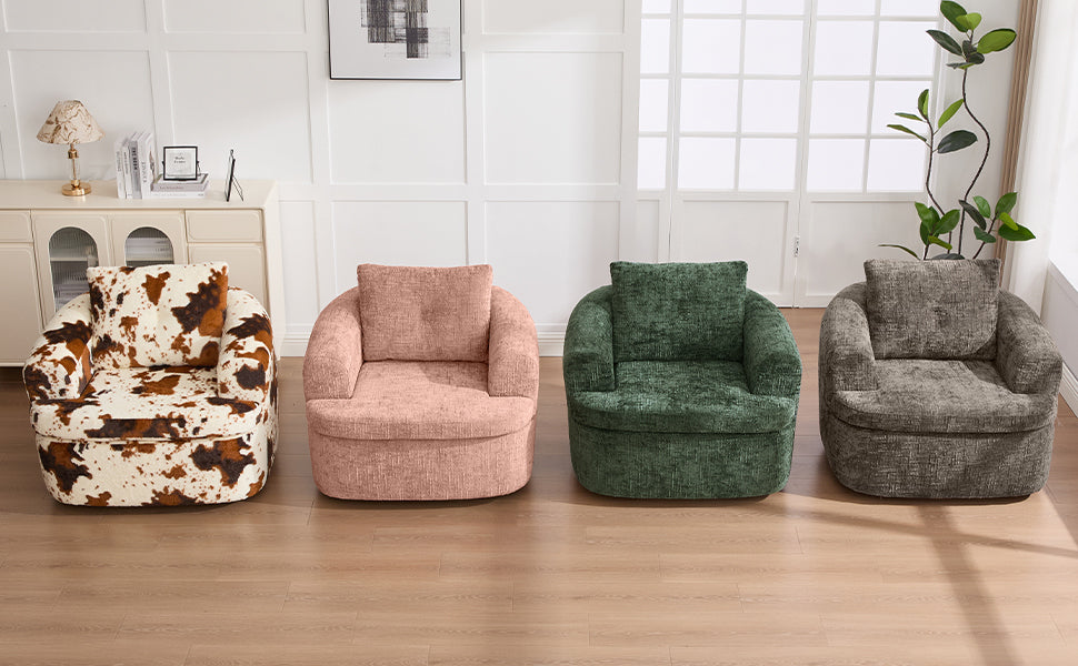 Chenille Swivel Barrel Chair — 360° Dual-Layer Cushion