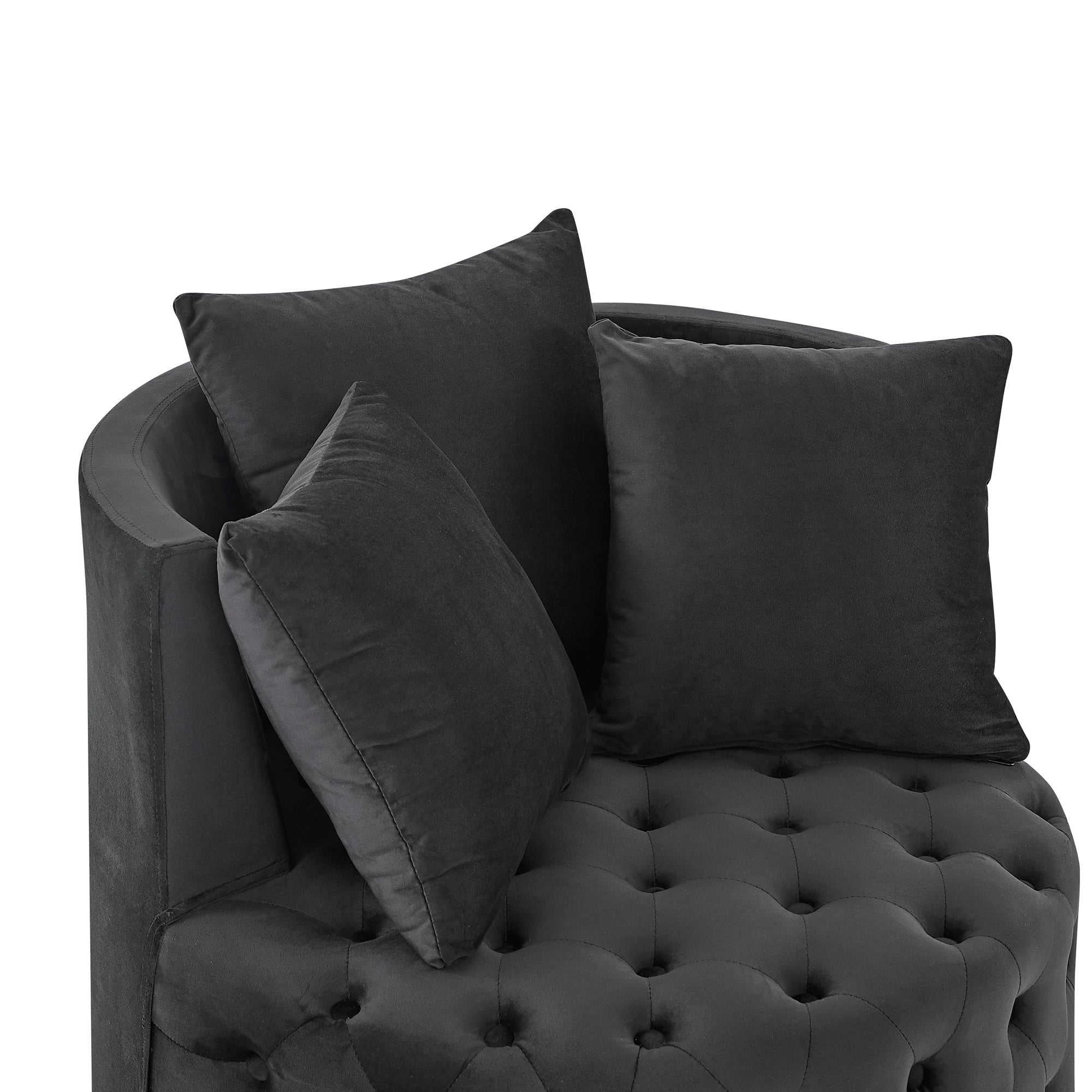 Black velvet swivel chair plush foam cushioning detail