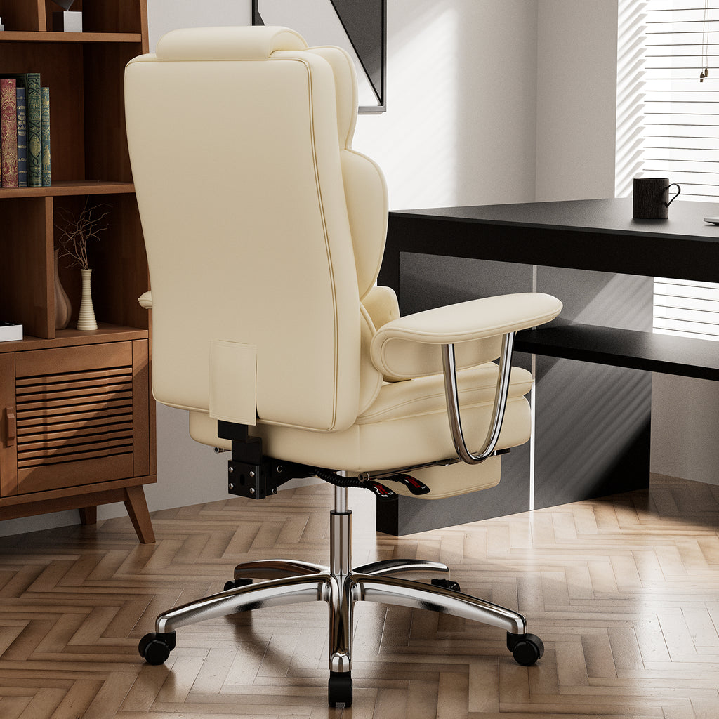 Beige PU leather office chair with armrests