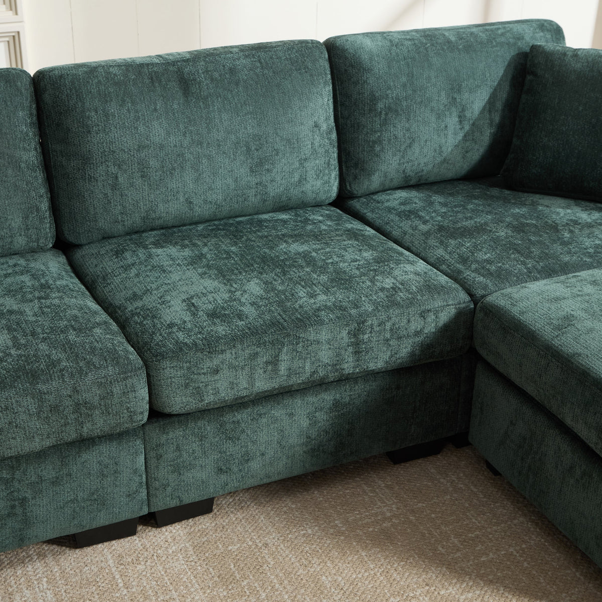 Modern Storage Sofa with Dual USB, 2 Side Pockets,Ottoman Storage Bench Cloud Sectional Chenille Sofa Oversized,4-Seat, L-Shaped Couch,Black