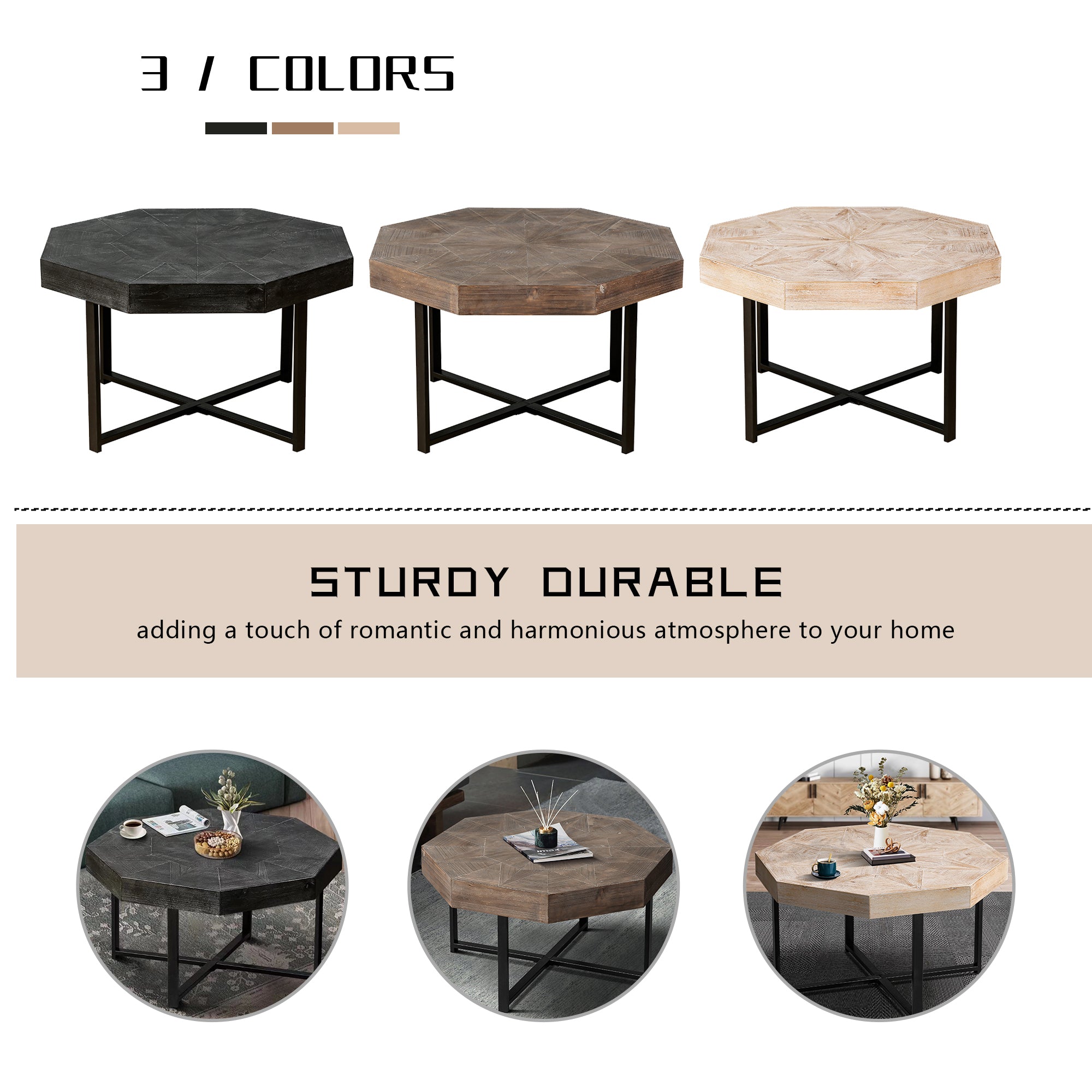 Retro splicing design octagonal table in living room