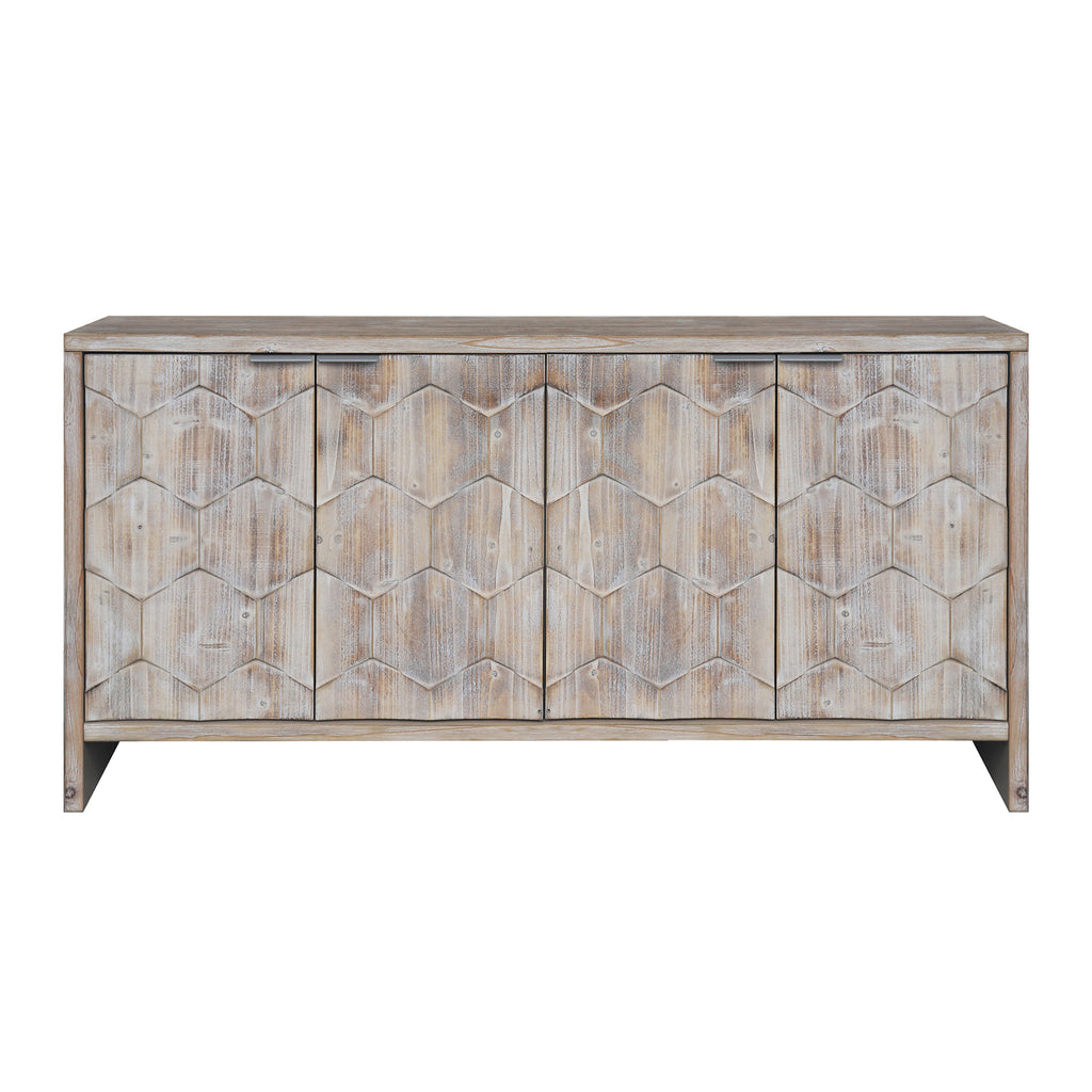 Farmhouse sideboard metal door handles close-up