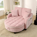 Pink corduroy 2-seater sofa chaise with storage footrest — front view