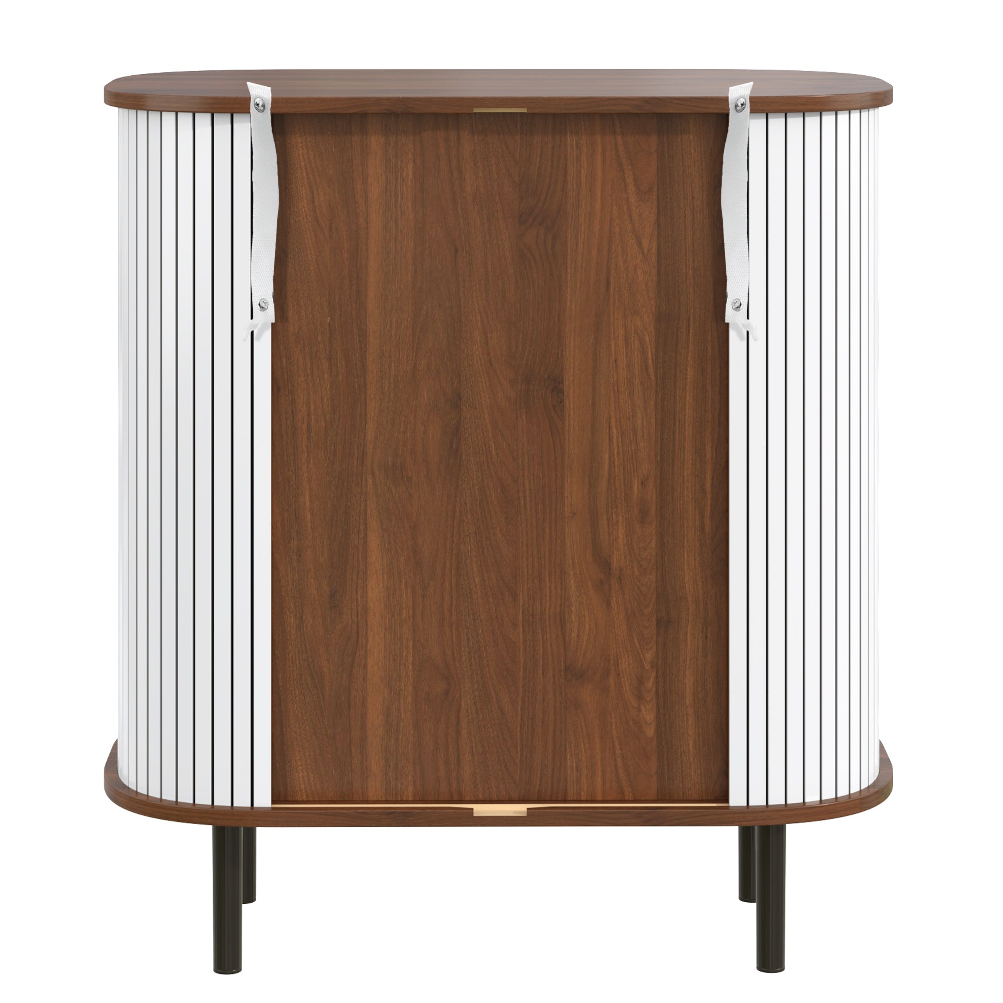 28' Fluted Wine Bar Cabinet with 8-Grid Wine Rack, 5-Level Adjustable Shelves, 2 Glass Holders, Smoothly Sliding Tambour Doors, 4 Hidden Storage Space on the Side, Modern Liquor Coffee Station, Black