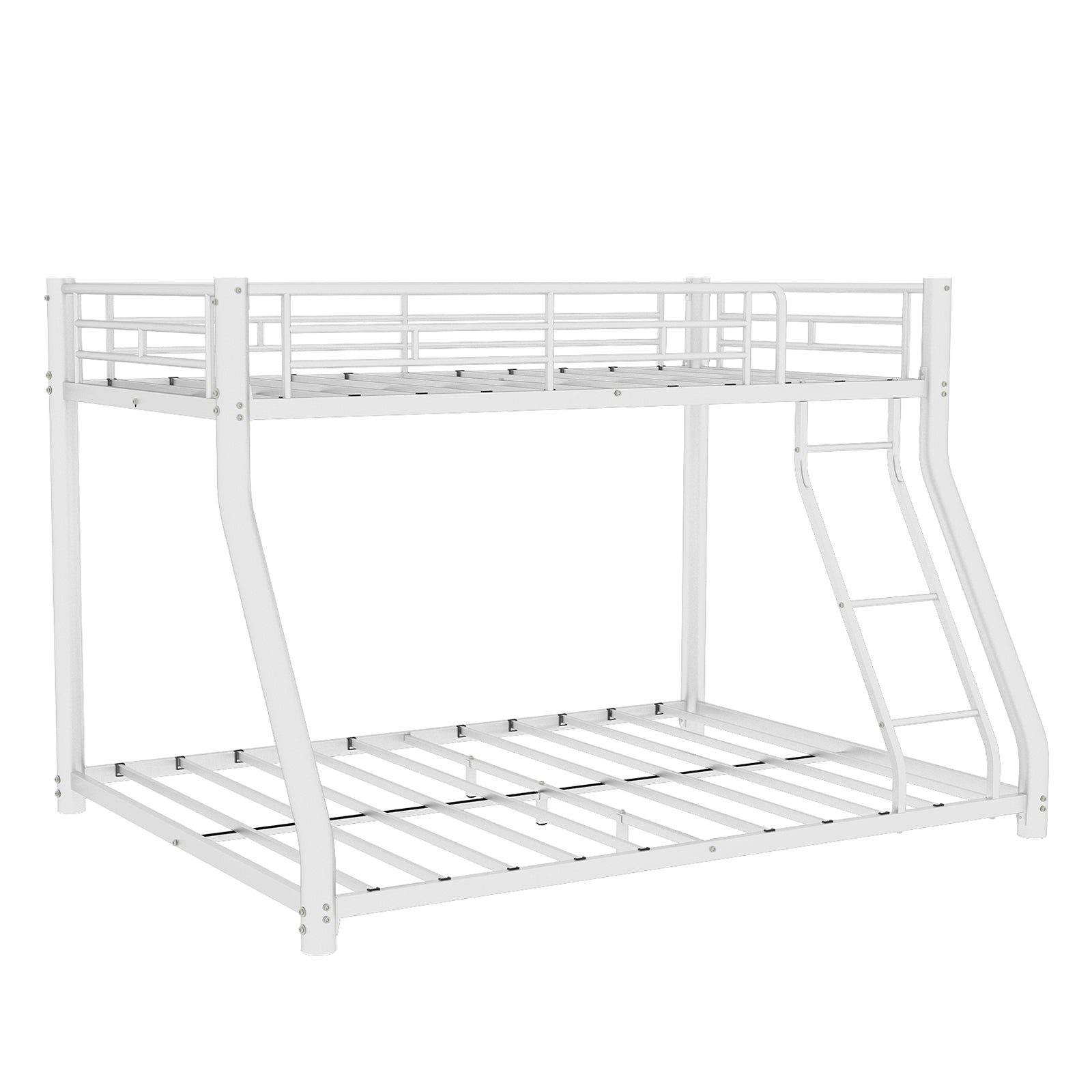 Classic White Metal Twin Over Full Bunk Bed with Durable Frame, Fits Twin & Full Mattress, Space-Saving Design for Kids or Adults