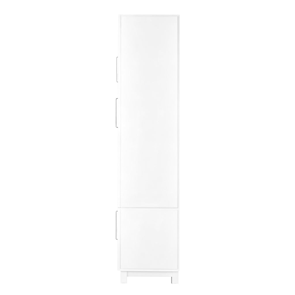 White entertainment center side cabinet storage view