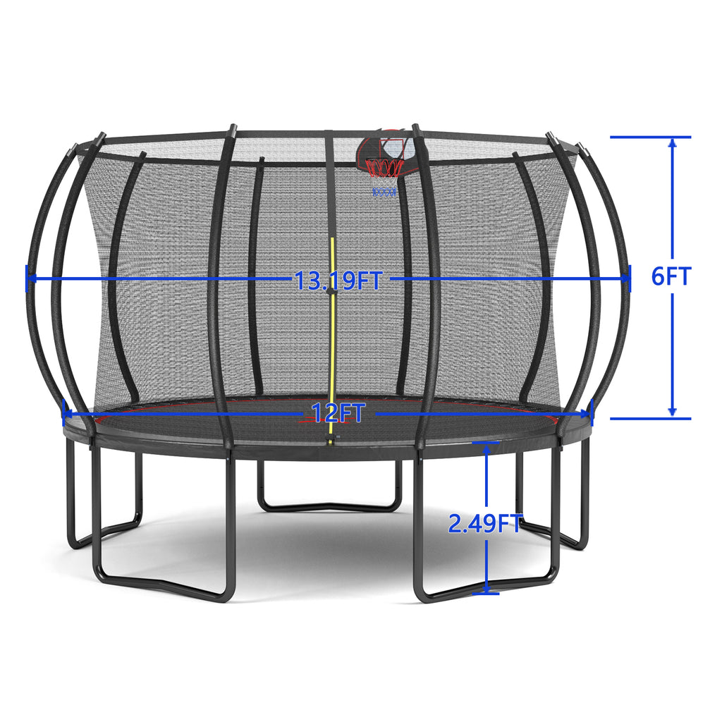 Black red 12-foot pumpkin trampoline ASTM-certified product photo
