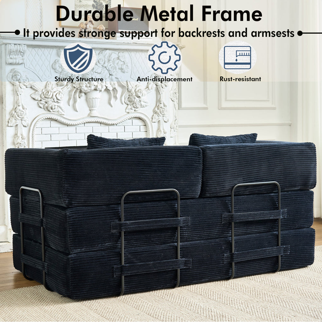 Convertible Sleeper Sofa Bed, Corduroy Folding Mattress Couch with Fixed-Shape Frame, Floor Sofa Lounge Couch Boneless Sofa for Living Room Bedroom, Light Gray