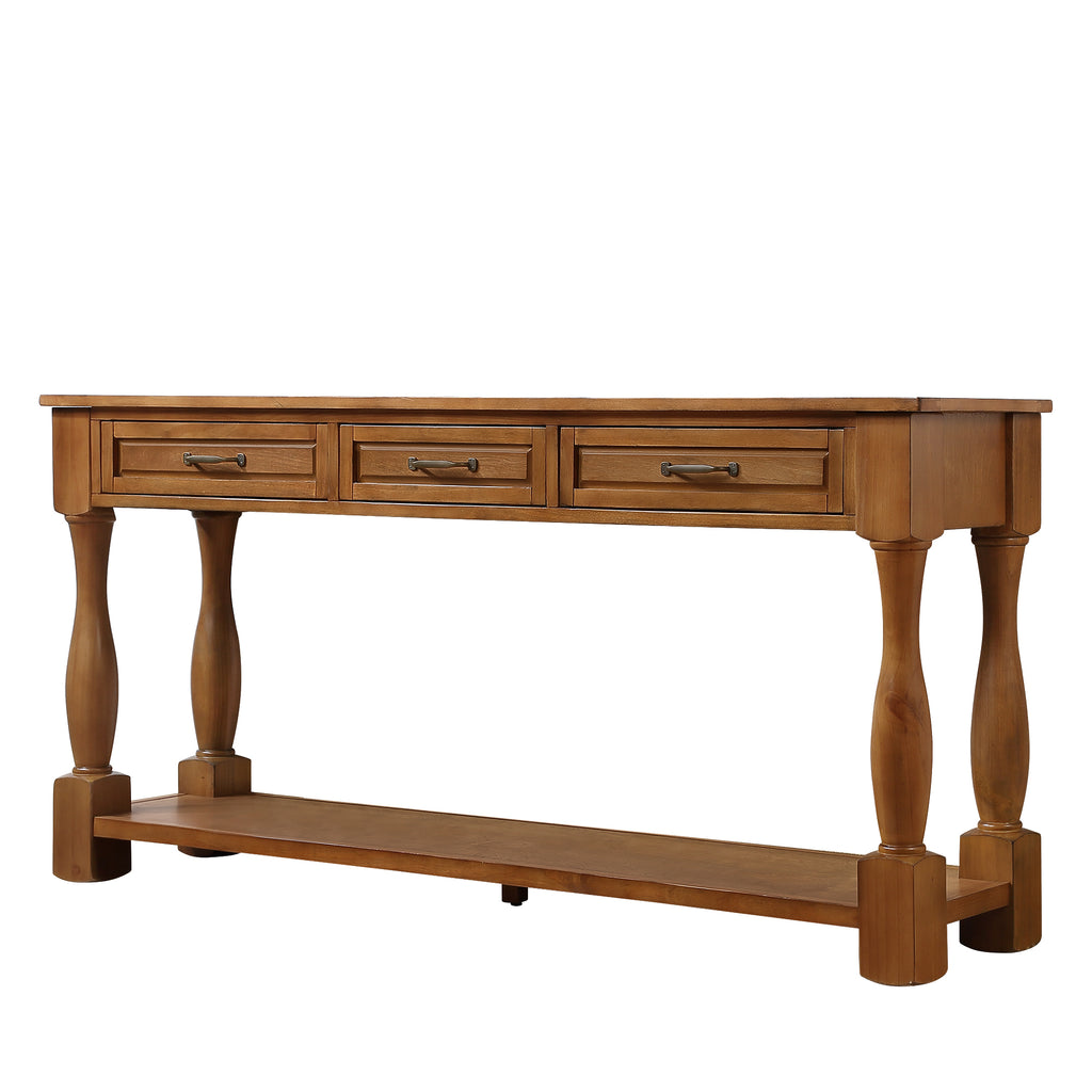 Mid-century console table distressed painted finish detail