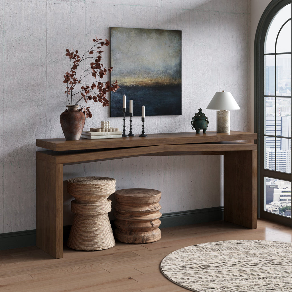65-Inch Solid Wood Veneer Console Table, Long Farmhouse Entryway Sofa Table for Living Room, Hallway, Behind Couch, Apartment, Antique Brown
