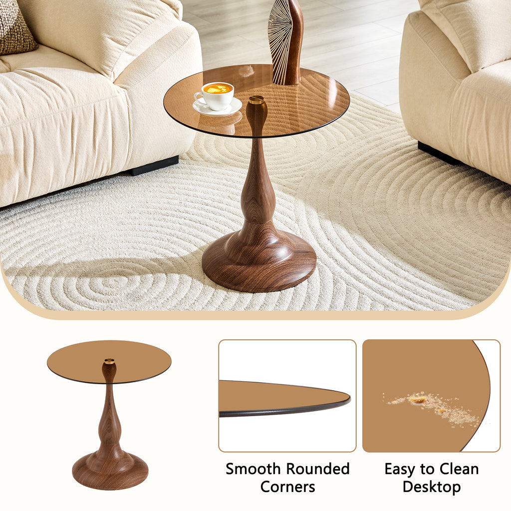 Walnut heat-transfer metal vase-shaped base side table detail