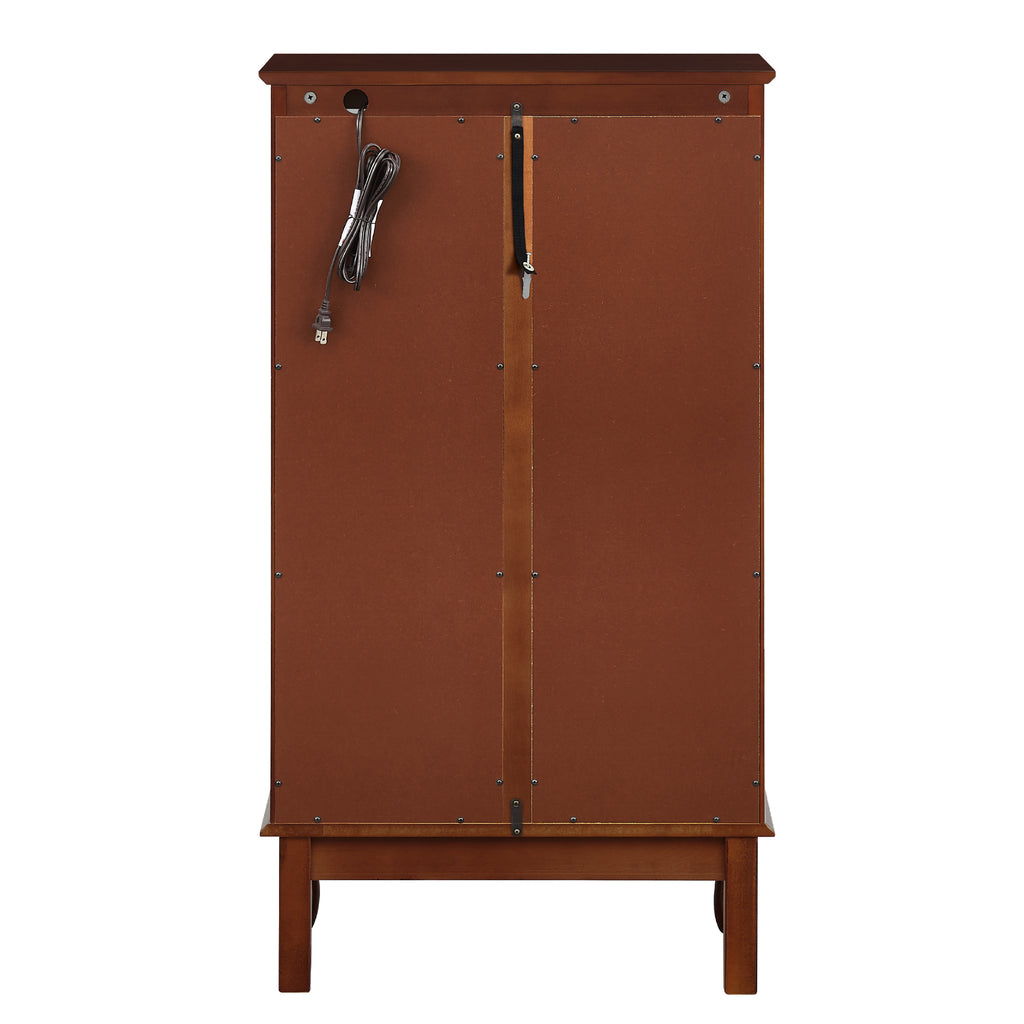 Cherry lighted display cabinet side profile view