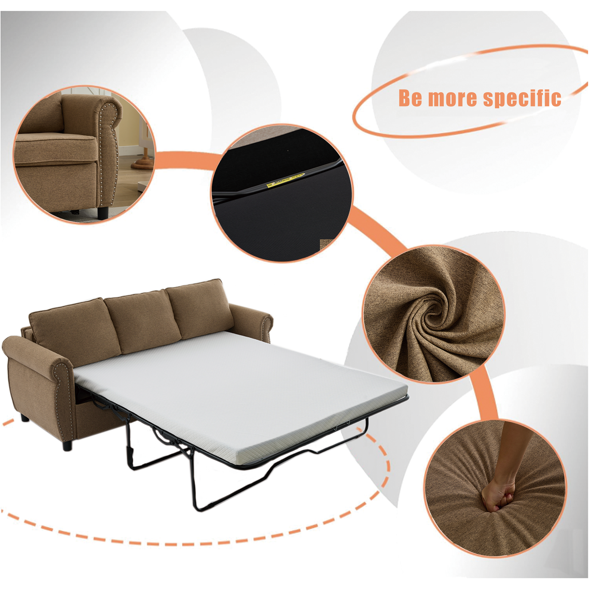 [NEW ARRIVED] [VIDEO PROVIDED] 81.5' 2-in-1 Queen Convertible Sleeper Sofa Bed, Pull Out Couch Bed,3 seater sofa bed,with 3.35' Memory Foam Mattress ,Rivet handrail,Beige(Old sku:W2108S00091)