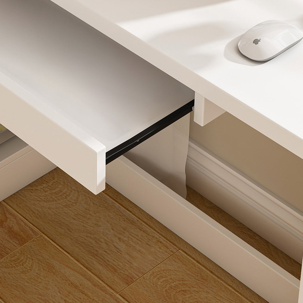 White computer desk assembly dimension reference