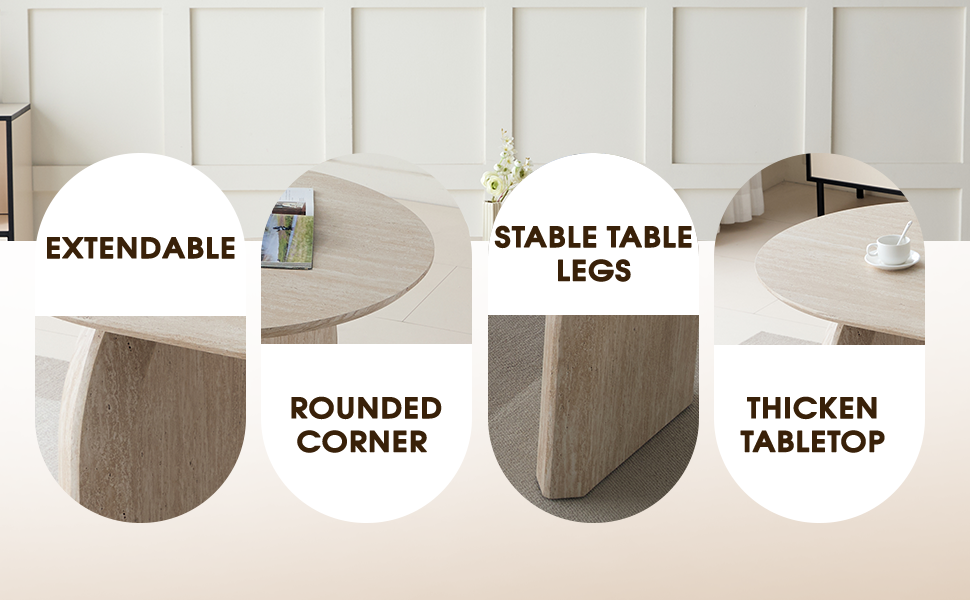 Oval kitchen table dual-pillar base geometric support structure