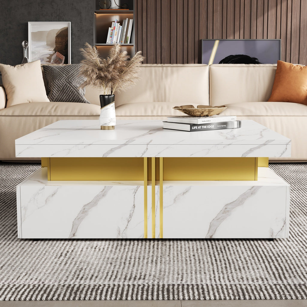Square Storage Coffee Table — 4 Drawers & Gold Accents
