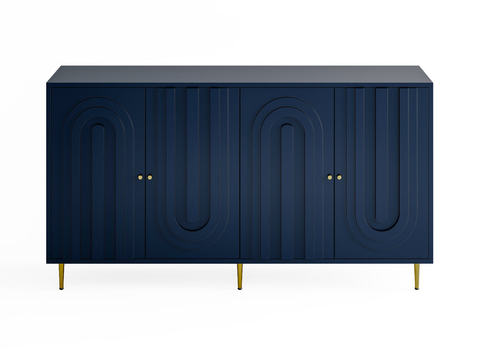 60" 4-Door Lacquered Sideboard — Gold Metal Legs & Knobs