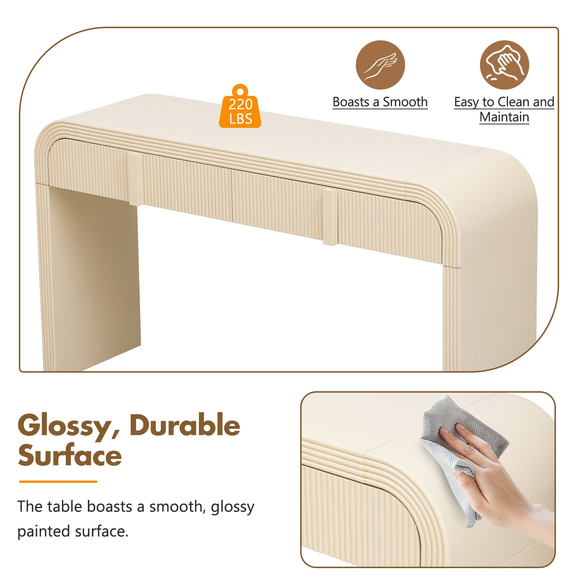 Apricot cream MDF console table glossy painted surface