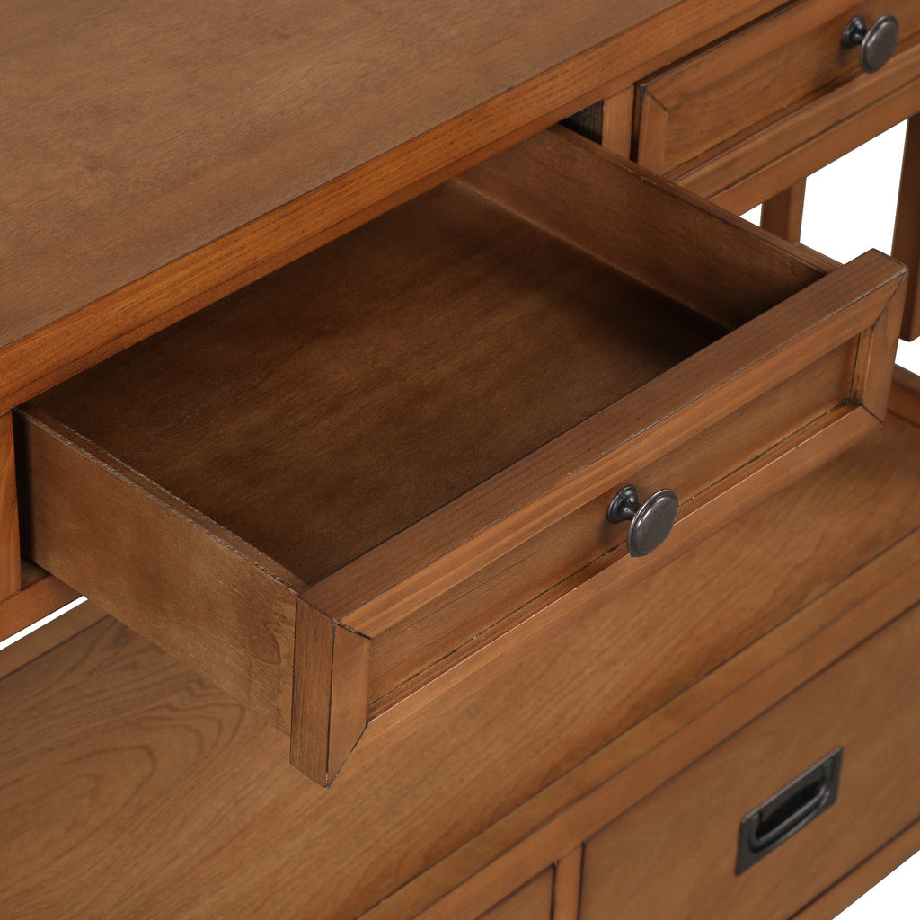 Farmhouse Console Table — 4 Drawers & Open Storage Shelf