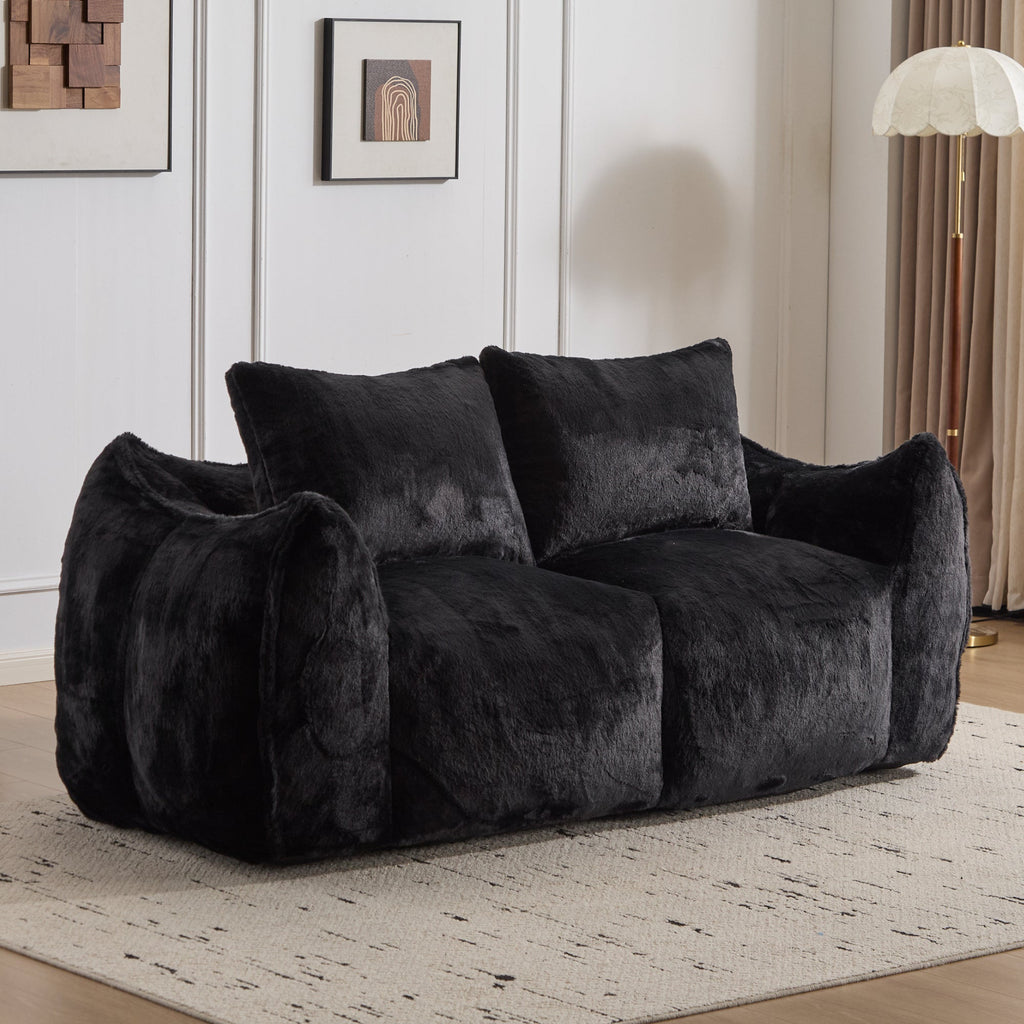Giant Bean Bag Couch for Adults, Ultra Soft Fluffy Loveseat Bean Bag Sofa, Oversized Chase Lounge Chair Indoor for Living Room Bedroom, No Assembly Required Cozy Reading Chair with Pillows, White