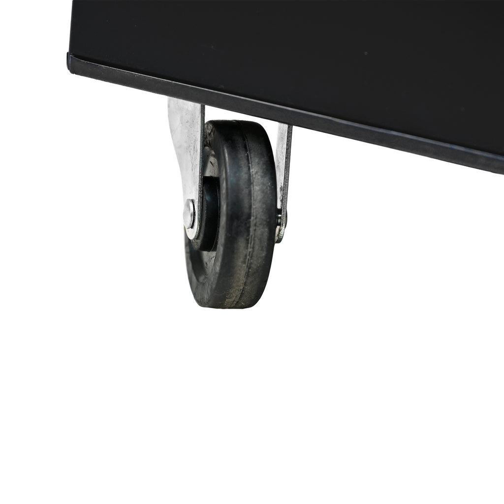 Black metal garage tool storage on wheels