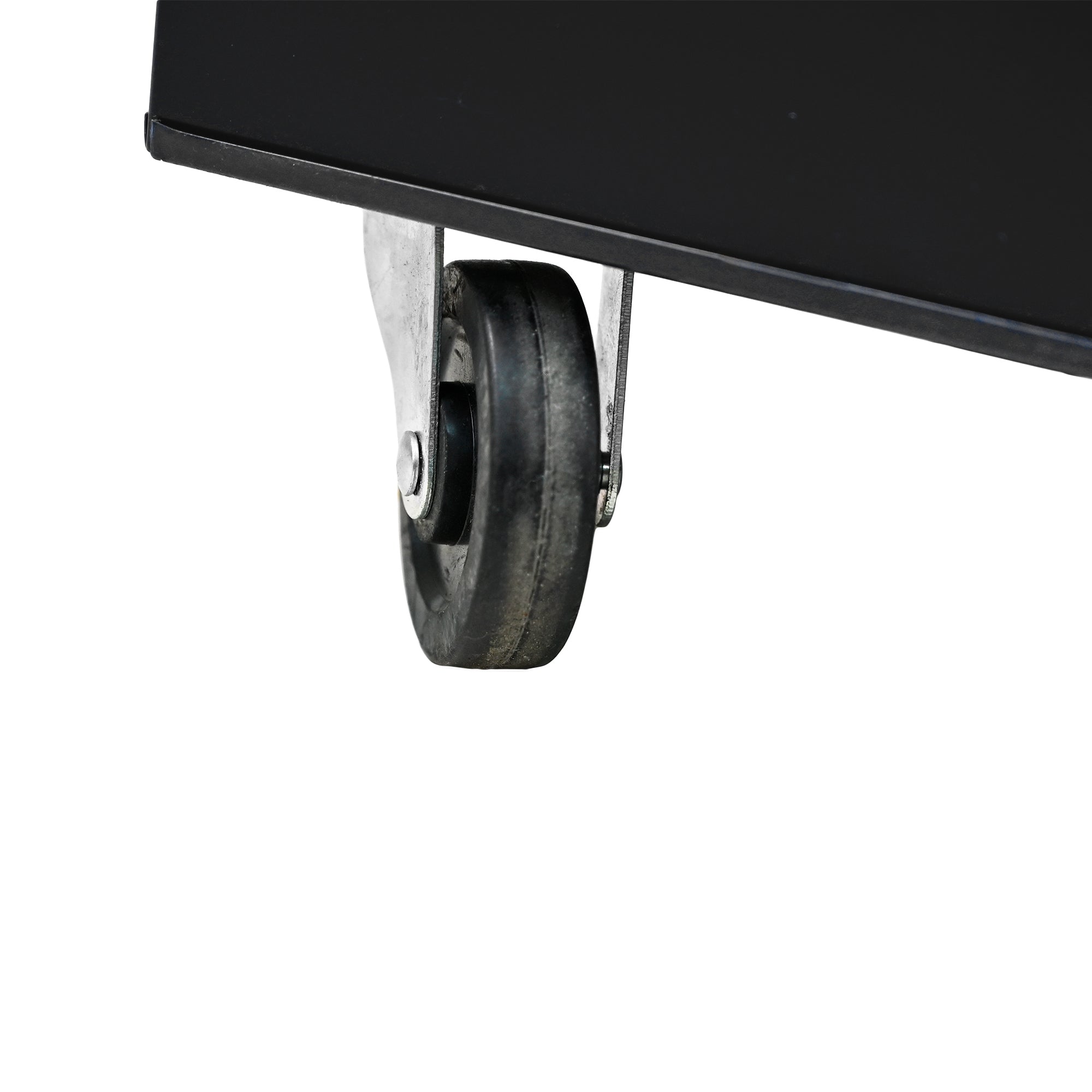 Black metal garage tool storage on wheels